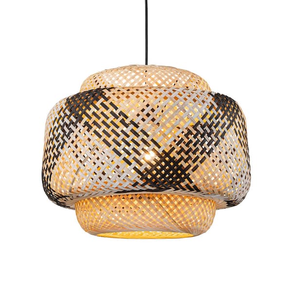 C Cattleya 1-Light 3-Tiered Black and White Hand-Woven Natural Bamboo Pendant Light