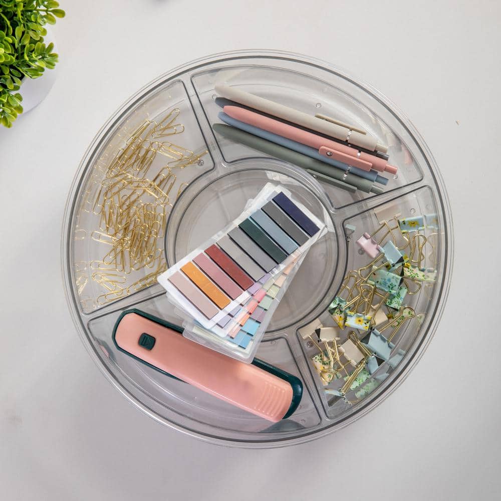 Clear Plastic 12-Inch Lazy Susan Organizer with Removable Bins
