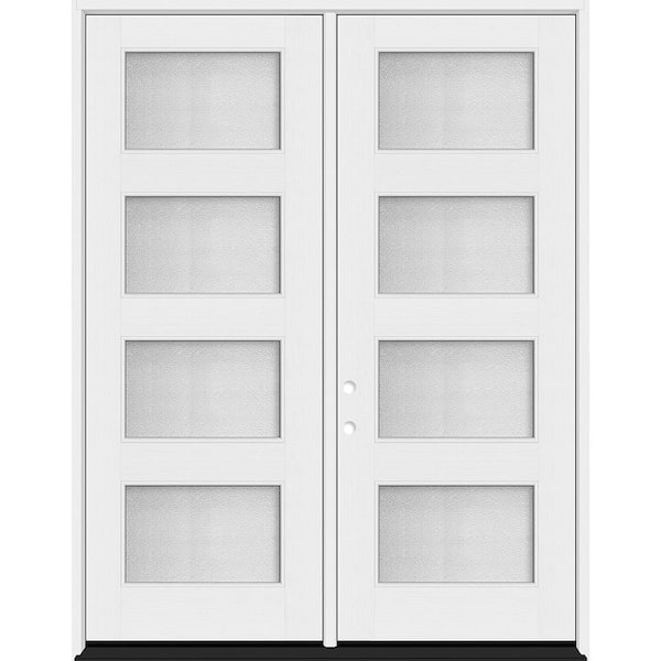 Palisade 72 in. x 96 in. 4L MicroGranite Impact Glass RHIS Unfinished Fiberglass Double Prehung Front Door w/ 4-9/16Jamb