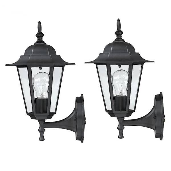 Logmey 4.95 in. Set of 2 Black Outdoor Wall Sconces Lights with Clear Glass Shade, Hardwired Wall Lantern Scone No Bulbs