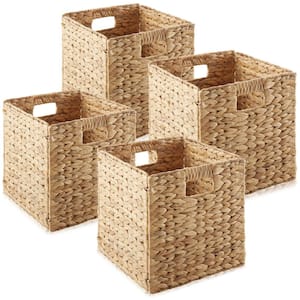 Brown Natural 13 in. x 13 in. Wicker Water Hyacinth Decorative Baskets for Storage (Set of 4)