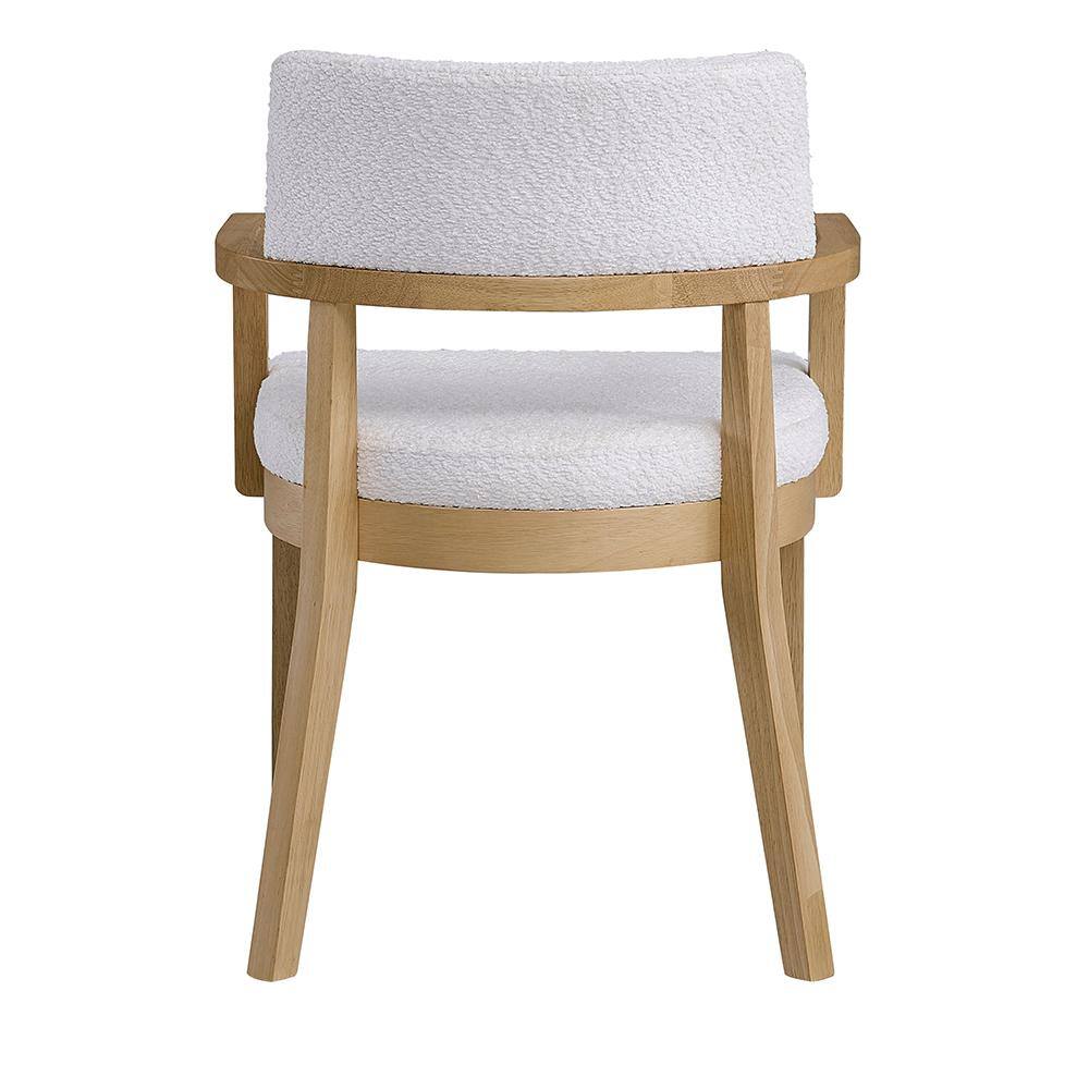 White Upholstered Oak Wood Side Chair with Curved Armrest