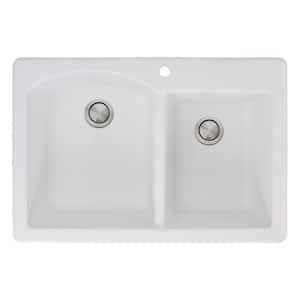 Aversa Drop-in Granite 33 in. 1-Hole 1-3/4 D-Shape Double Bowl Kitchen Sink in White