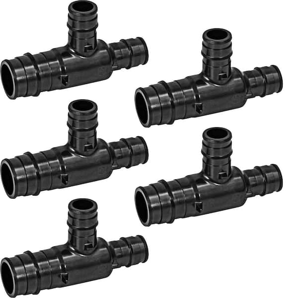 PLUMBFLEX 1 in. x 3/4 in. x 3/4 in. PEX-A Reducing Tee Pipe Fitting Plastic Poly Alloy Expansion Barb in Black (Pack of 5)