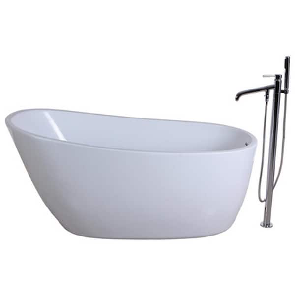 Aqua Eden Fusion 4.9 ft. Acrylic Flatbottom Bathtub in White and Freestanding Faucet in Chrome
