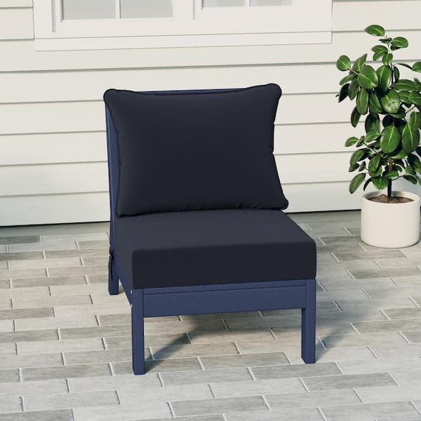 Birchwood Outdoor Patio Deep Seating HDPE Armless Lounge Chair in Navy Blue with Navy Blue Cushions