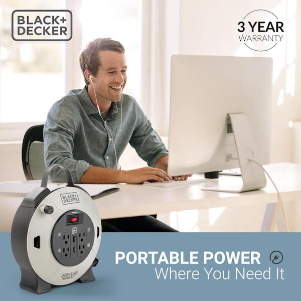 BLACK+DECKER 25 ft. 4 Outlets and 2 USB Retractable Extension Cord