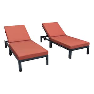 Chelsea Modern Black Aluminum Outdoor Patio Chaise Lounge Chair with Orange Cushions (Set of 2)