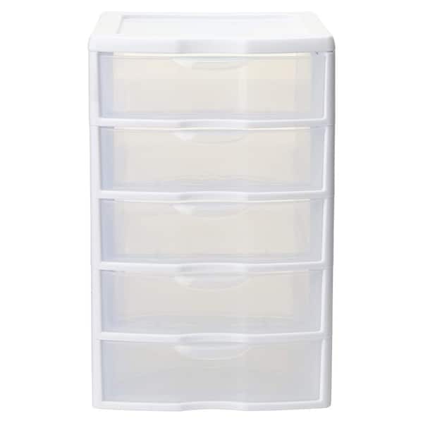 Sterilite Small 5 Drawer Desktop Storage Unit, Tabletop Organizer for Desk,  Countertop at Home, Office, Bathroom, White with Clear Drawers, 4-Pack