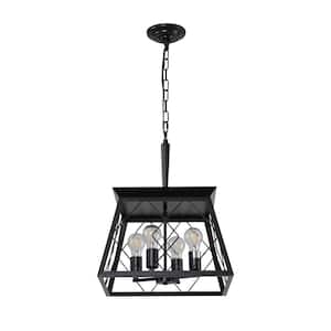 Retro 15.7 in.W 4-Light Black Rustic Linear Chandelier for Kitchen with No Bulbs Included