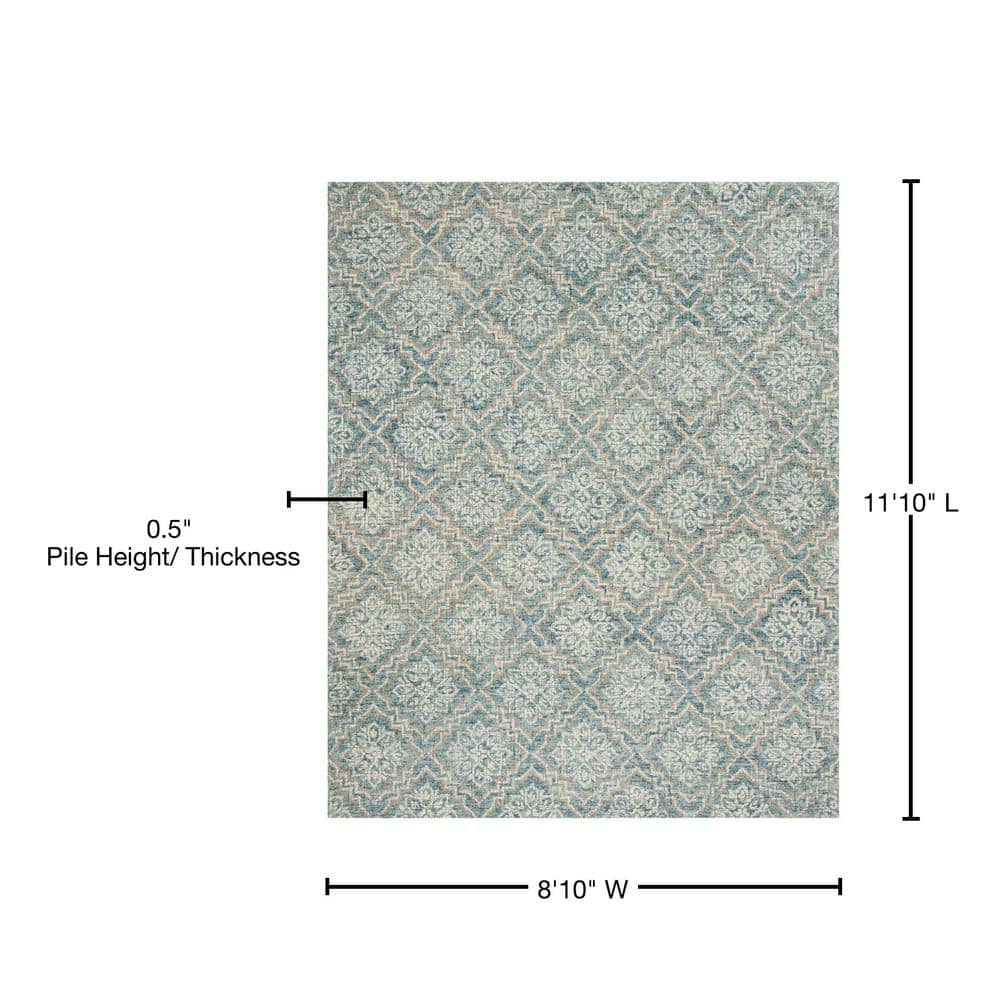 Handmade Tufted Blue Wool Abstract 9' x 12' Rug