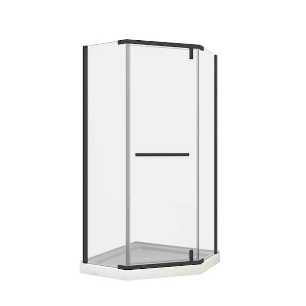 ANGELES HOME 34.75 in. W x 72 in. H Pivot Frameless Shower Door in Matte White with 1/4 in. Tempered Clear Glass