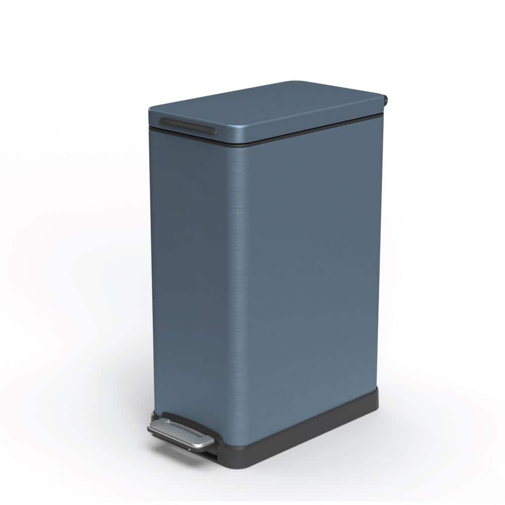Matte Blue Stainless Steel 12 Gallon Step Trash Can