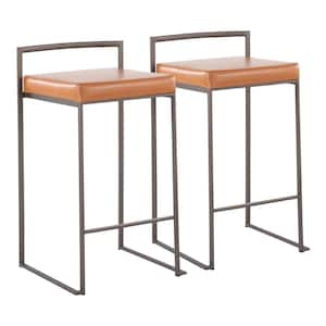 Fuji 31 in. Camel Faux Leather and Antique Metal Counter Height Bar Stool (Set of 2)