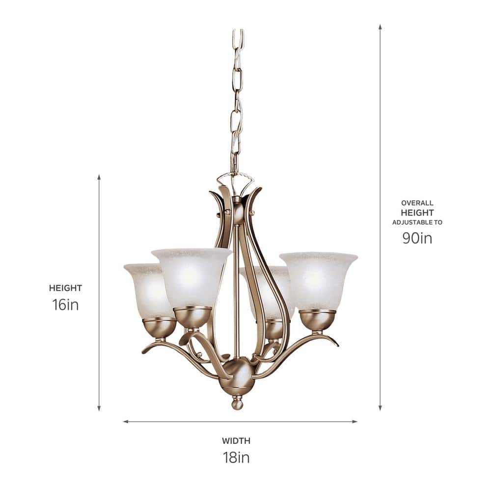 Dover Brushed Nickel 4-Light Mini Chandelier with Etched Glass