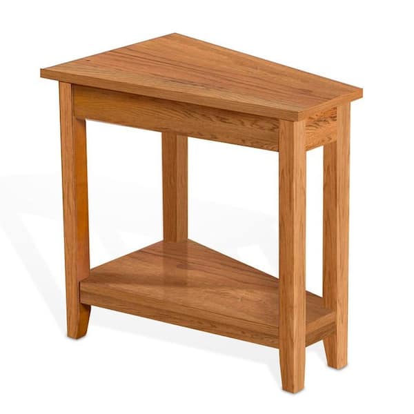24 in. Oak Brown Rectangle Wood End Table with Shelf