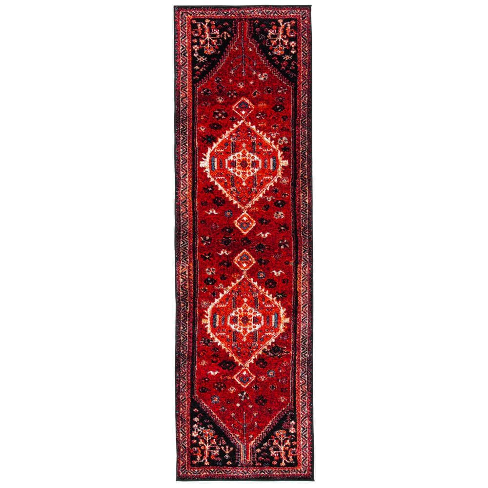 SAFAVIEH Vintage Hamadan Red/Black 2 ft. x 8 ft. Medallion Floral