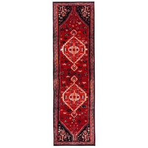 Vintage Hamadan Red/Black 2 ft. x 8 ft. Medallion Floral Runner Rug