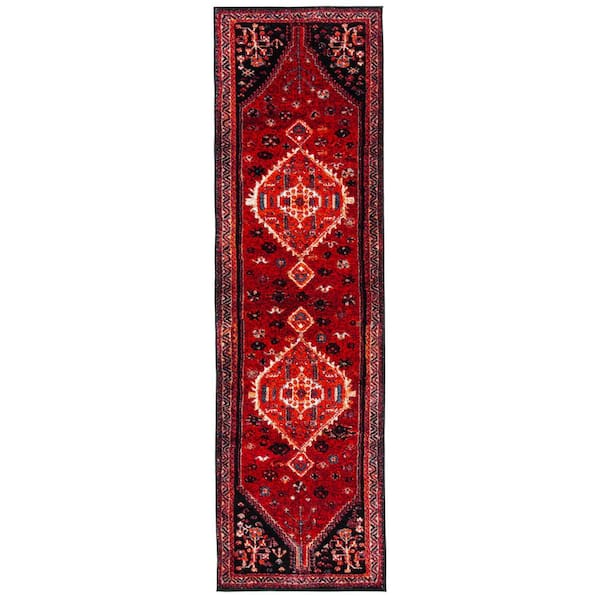 SAFAVIEH Vintage Hamadan Red/Black 2 ft. x 8 ft. Medallion Floral Runner Rug