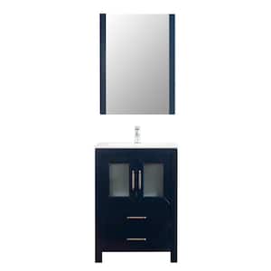 Newport 24 in. W x 18 in. D Bath Vanity in Navy with Ceramic Top in White with White Basin and Mirror