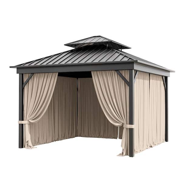 Kimunuk 10 ft. x 10 ft. Universal Outdoor Privacy Curtains, Gazebo Replacement with Zipper Khaki (4-Side Curtain Only)