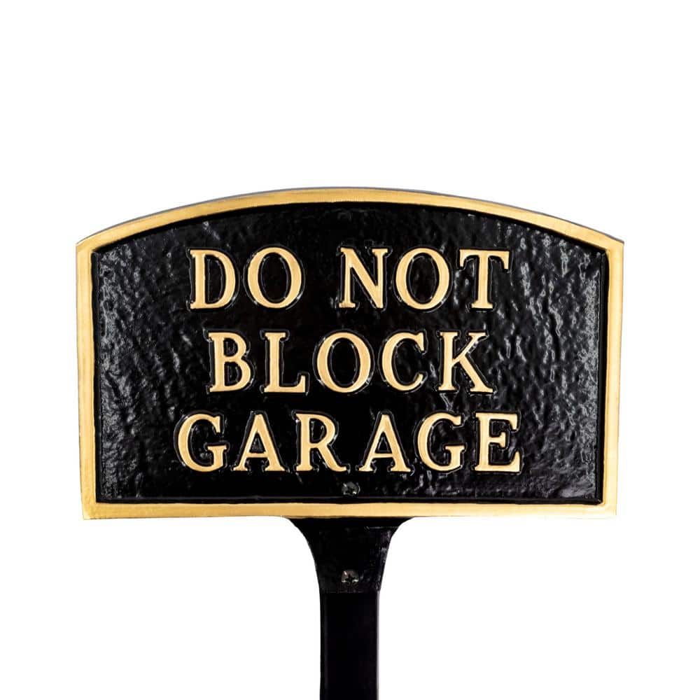 5.5 in. x 9 in. Small Arch Do Not Block Garage Statement Plaque Sign with Lawn Stake - Black/Gold product image for price tracking