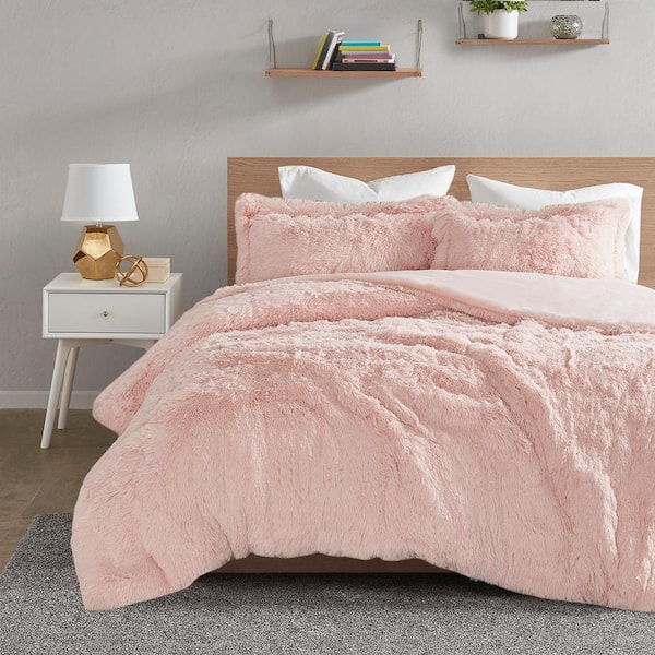 intelligent design malea shaggy faux fur duvet cover set