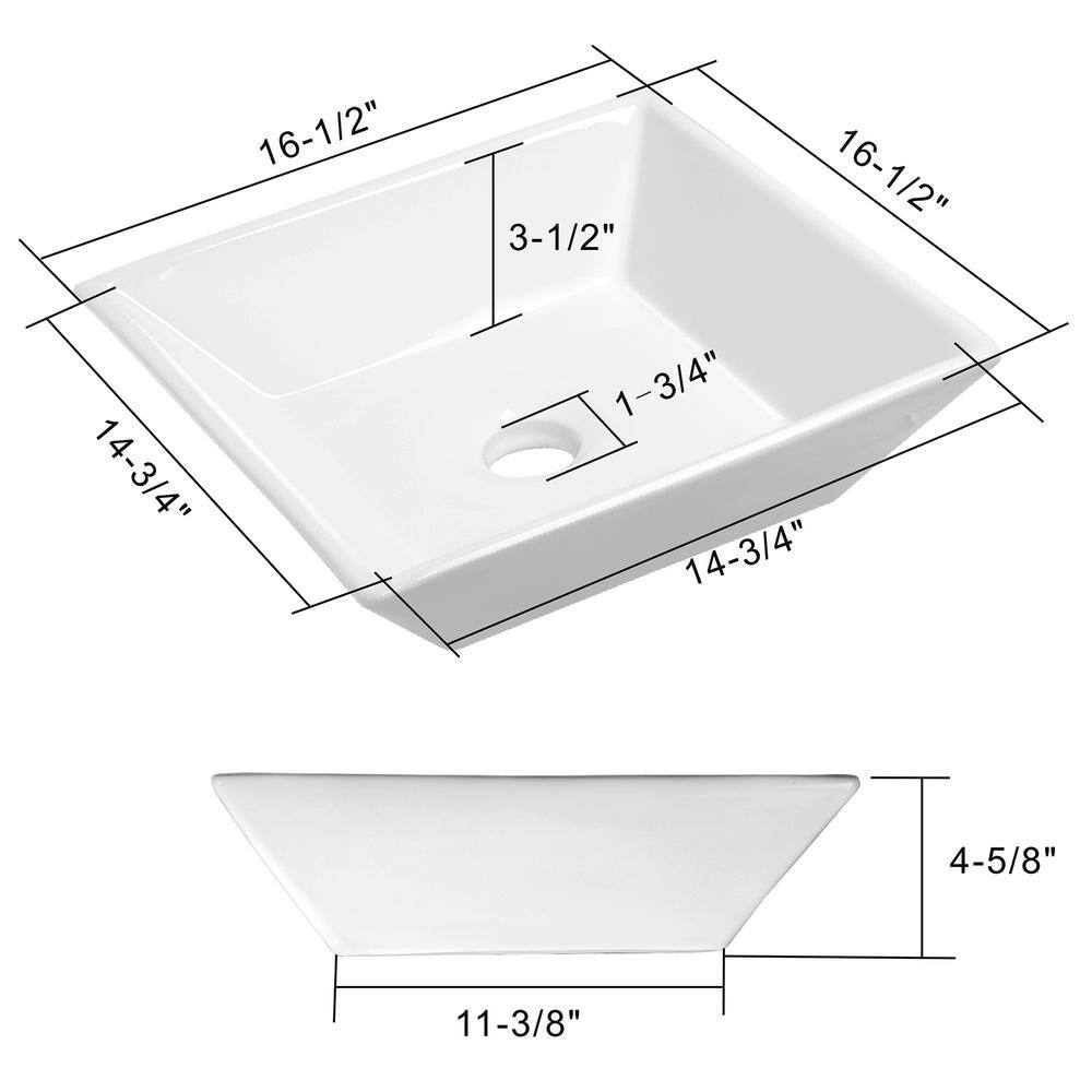 Miligore 16'' White Ceramic Square Above-Counter Vessel Sink