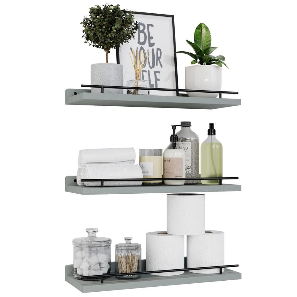 6 In X 15 7 In X 1 5 In Black Wood Decorative Wall Shelves TG99893GR   Gray Decorative Shelving Tg99893gr 64 1000 