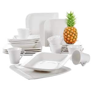 30-Piece Exquisite White Porcelain Plates and Bowls Set Cups Dinnerware Set (Service for 6)