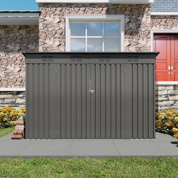 4 ft. W x 9 ft. D Outdoor Metal Storage Shed, Lockable Door Tool Shed with Window for Patio/Sundries, Gray (31 sq. ft. )