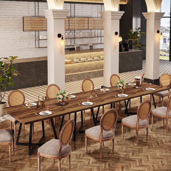 BYBLIGHT Moronia Rustic Brown Wood 31.5 in. Trestle Dining Table Seats 4, Square Dining Table Set of 2