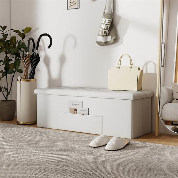 Costway White 45 in. x 15 in. x 15 in. Large Folding Storage Faux