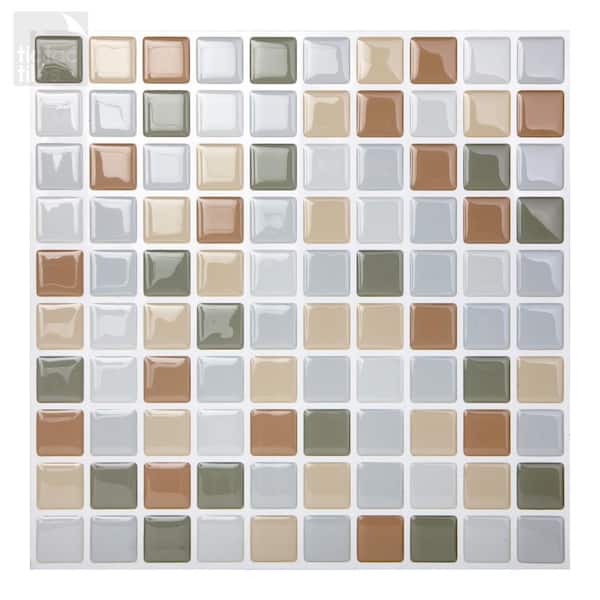 Tic Tac Tiles Mosaic Beigegrey 10 in. H x 10 in. H PVC Peel and Stick Tiles (6.8 sq. ft./10 sheets)