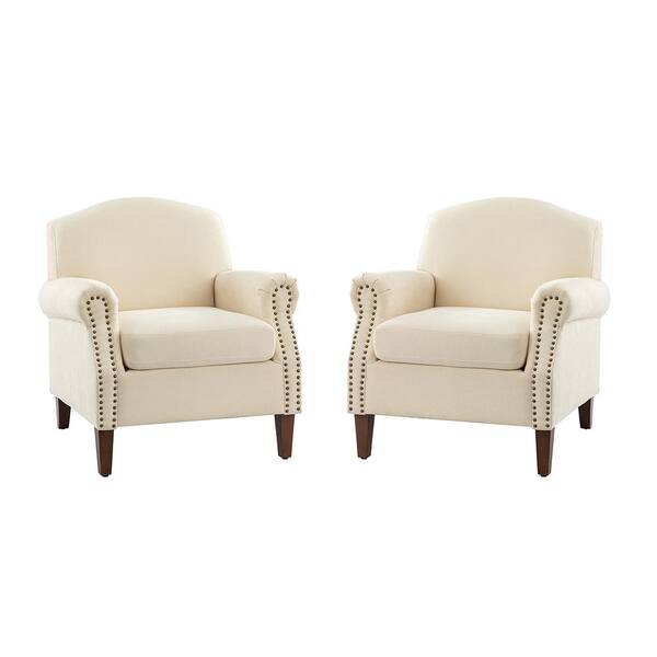 JAYDEN CREATION Gianluigi Ivory Armchair with Nailhead Trims (set of 2)
