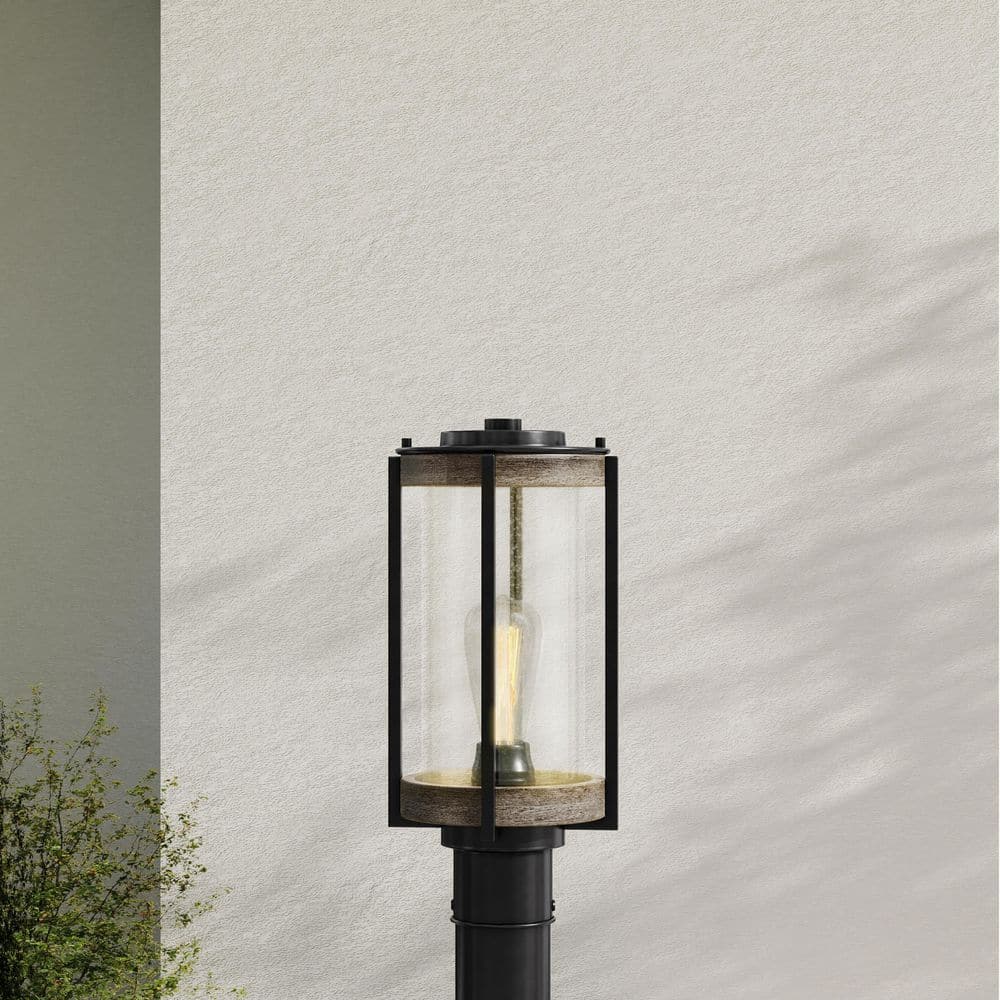 Whitmire Matte Black Outdoor Post Lantern with Seeded Glass Shade