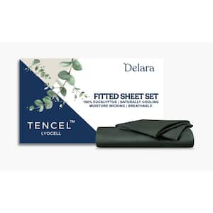 Delara 2-Piece Set Forest Green Solid 100% Eucalyptus Lyocell Tencel, Twin,Smooth and Breathable, Fitted Sheet Sets