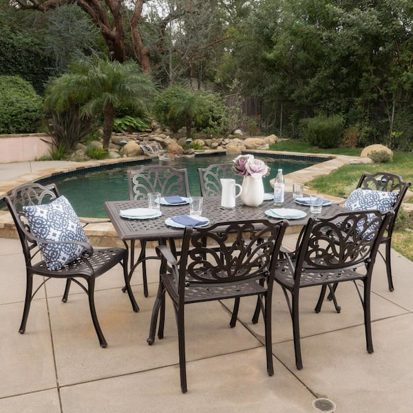 Noble House Yaretzi 7-Piece Aluminum Rectangular Outdoor Dining Set