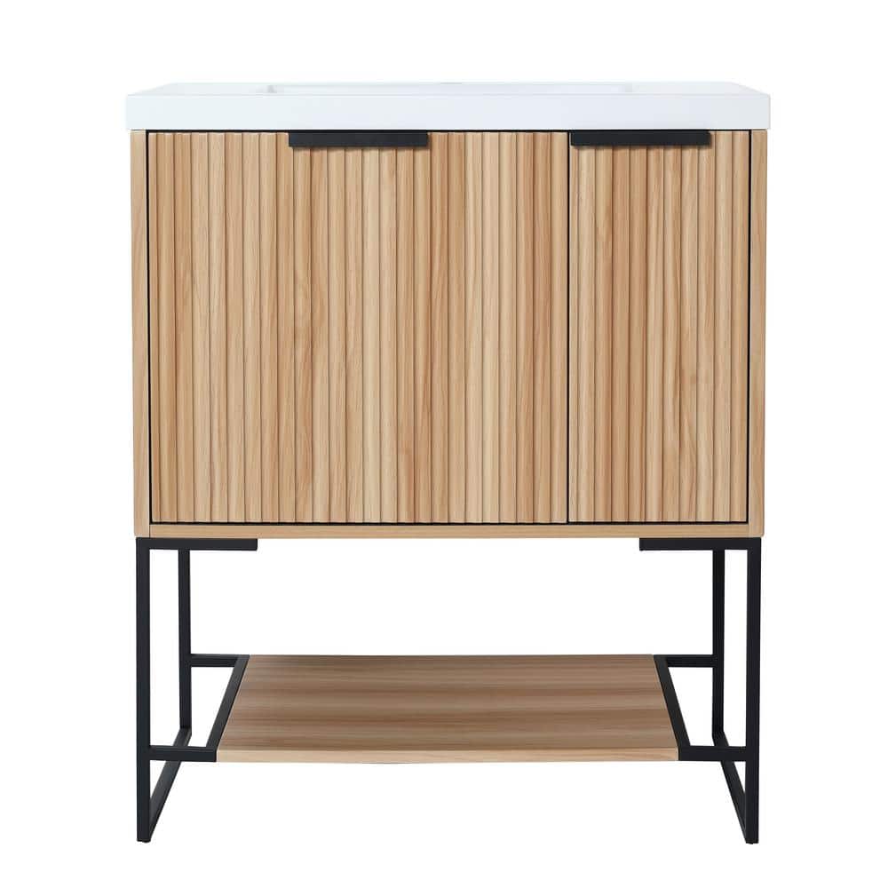 29.5 in. W x 18.1 in. D x 35 in. H Freestanding Bath Vanity in Maple with W
