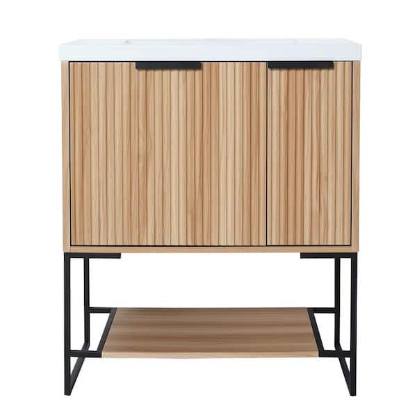 Unbranded 29.5 in. W x 18.1 in. D x 35 in. H Freestanding Bath Vanity in Maple with White Resin Top