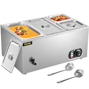 6 in. Deep Commercial Food Warmer 2x1/3GN and 2x1/6GN 4-Pan Stainless Steel Bain Marie 14.8 Qt. Capacity, 1500W