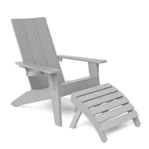 Oversize Modern Grey Plastic Outdoor Patio Adirondack Chair with Folding Ottoman