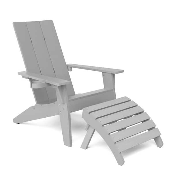 Mximu Oversize Modern Grey Plastic Outdoor Patio Adirondack Chair with Folding Ottoman