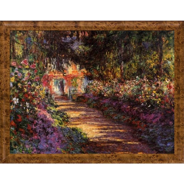 LA PASTICHE Pathway in Monet's Garden at Giverny by Claude Monet Havana Burl Framed Nature Painting Art Print 41.75 in. x 53.75 in.