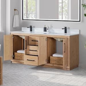 Anais 72 in. W x 22 in. D x 33 in. H Double Sink Freestanding Bath Vanity in Brown with White Engineered Stone Top