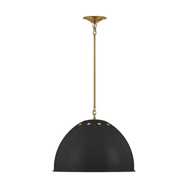 Generation Lighting Robbie 20.375 in. W x 16.375 in. H 1-Light Midnight Black Transitional Extra Large Pendant Light with Steel Shade