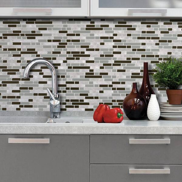 smart tiles Bellagio Grigio 10.06 in.W x 10.00 in. H Peel and Stick Decorative Mosaic Wall Tile Backsplash