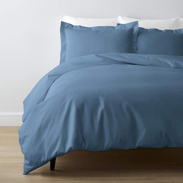 Company Cotton Slate Blue Solid 300-Thread Count Cotton Percale King Duvet Cover