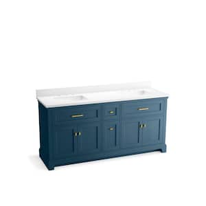 Charlemont 72 in. W x 22in. D x 36 in. H Double Sink Bath Vanity in Tidal Blue with White Quartz Top and Backsplash