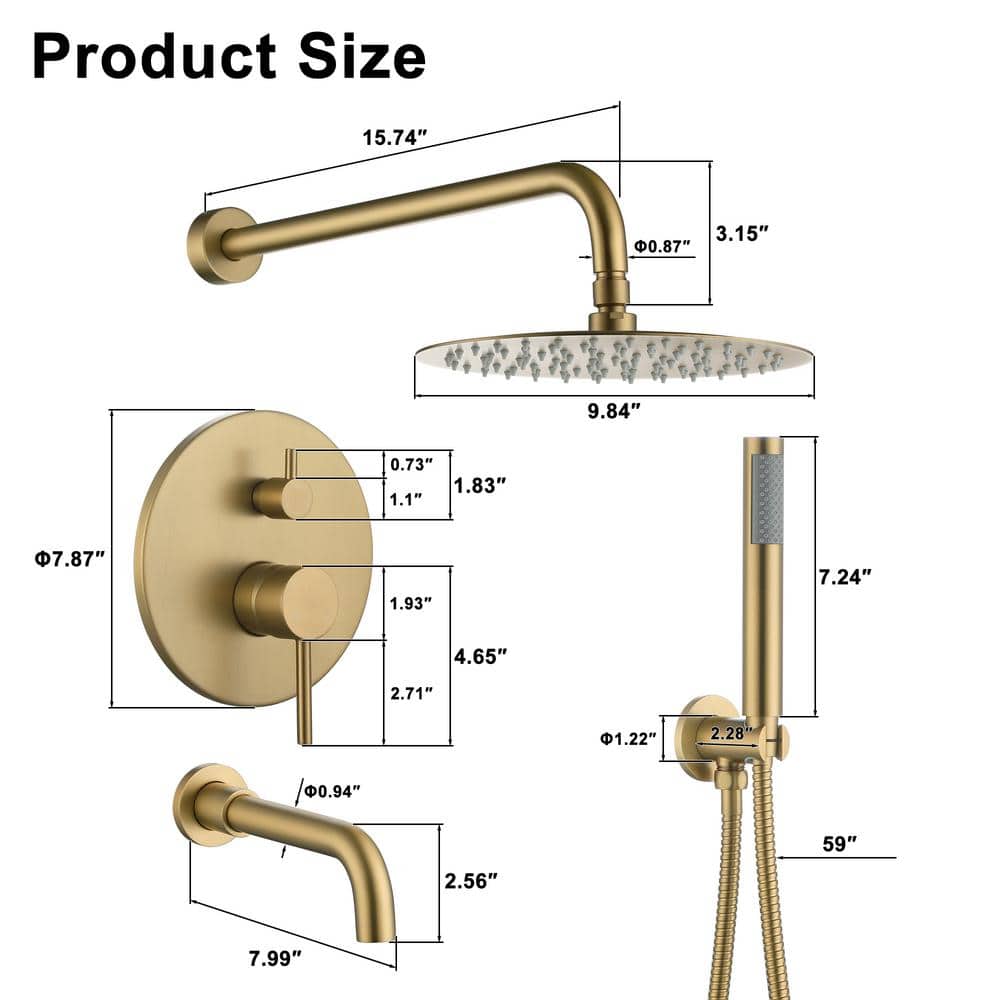 Brushed Gold Large Round Multi-Head Rain Shower System